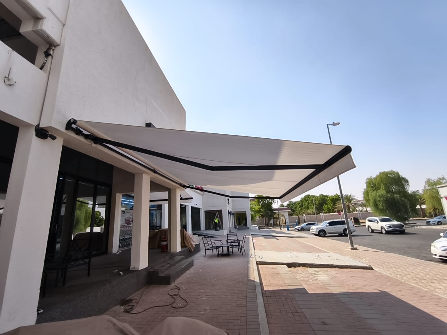 3x2.5m Arond awning installed with matching canopy flap in Al Ain